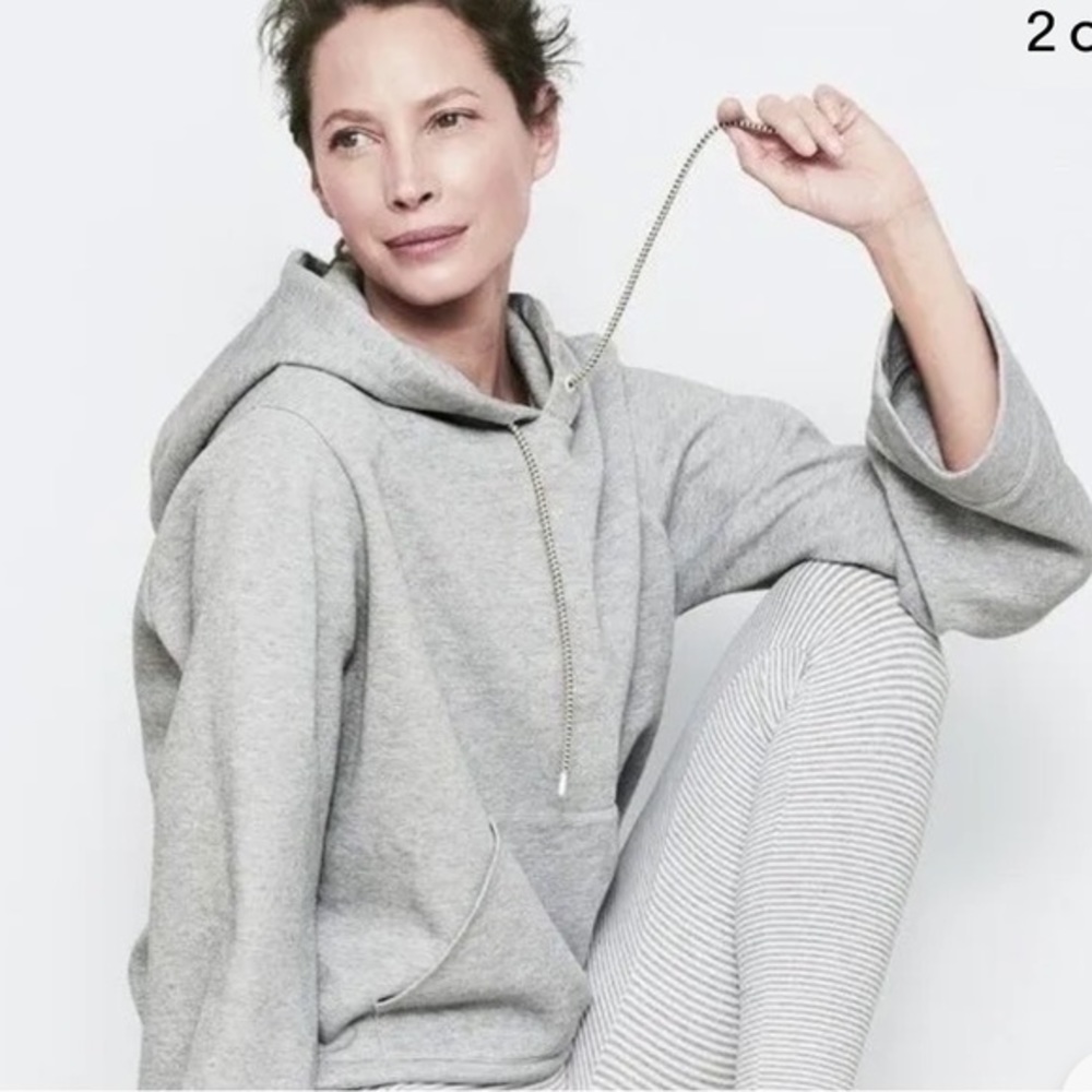 J. CREW Heather Grey Cropped Bungee Toggle Elastic Hem Sweatshirt Hoodie XL